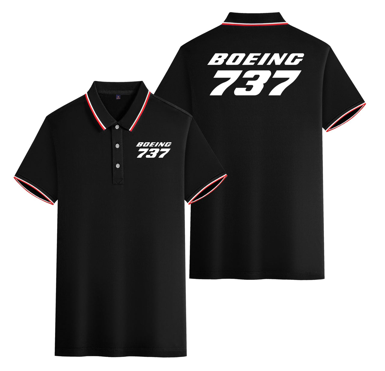 Boeing 737 & Text Designed Stylish Polo T-Shirts (Double-Side)