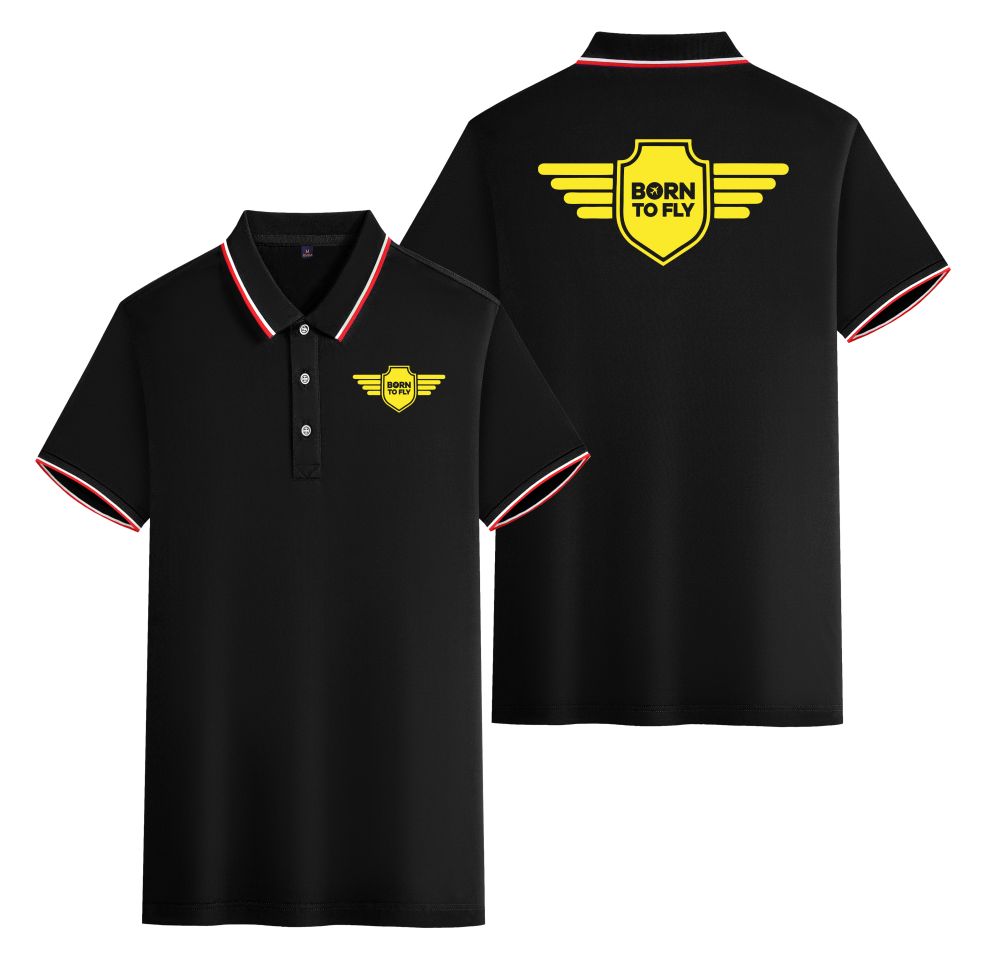 Born To Fly & Badge Designed Stylish Polo T-Shirts (Double-Side)