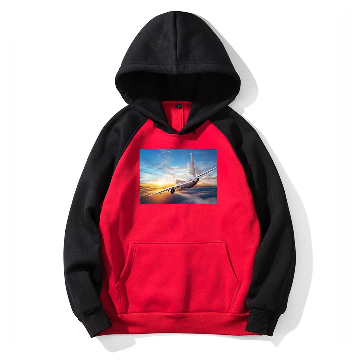 Airplane Flying over Big Buildings Designed Colourful Hoodies