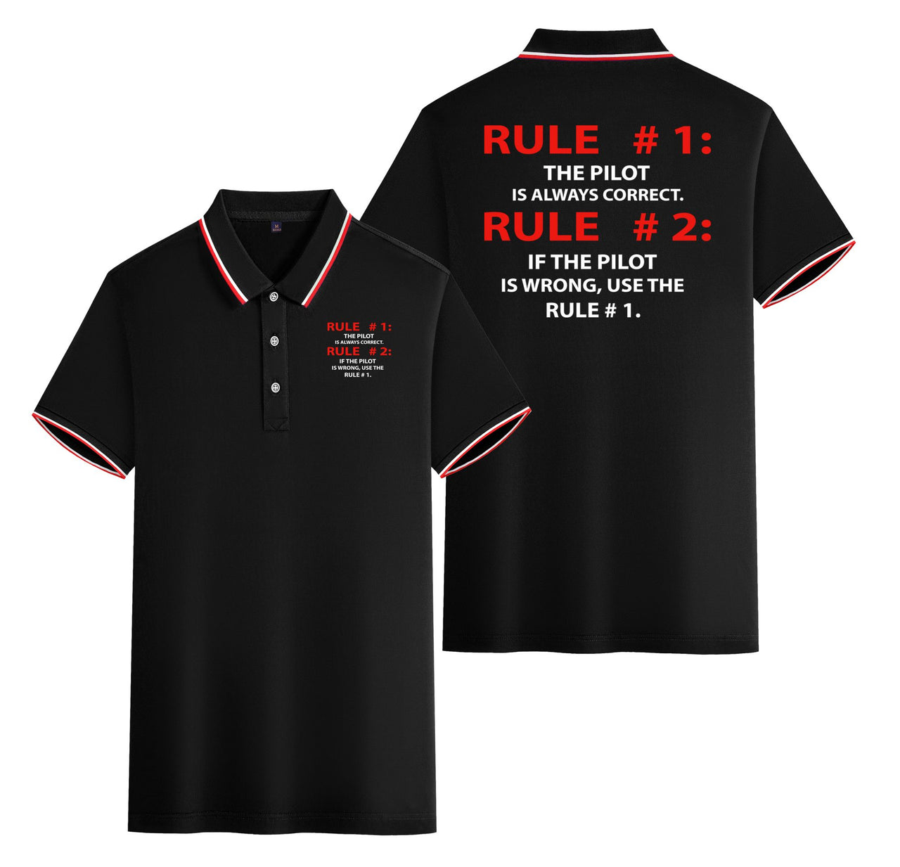 Rule 1 - Pilot is Always Correct Designed Stylish Polo T-Shirts (Double-Side)