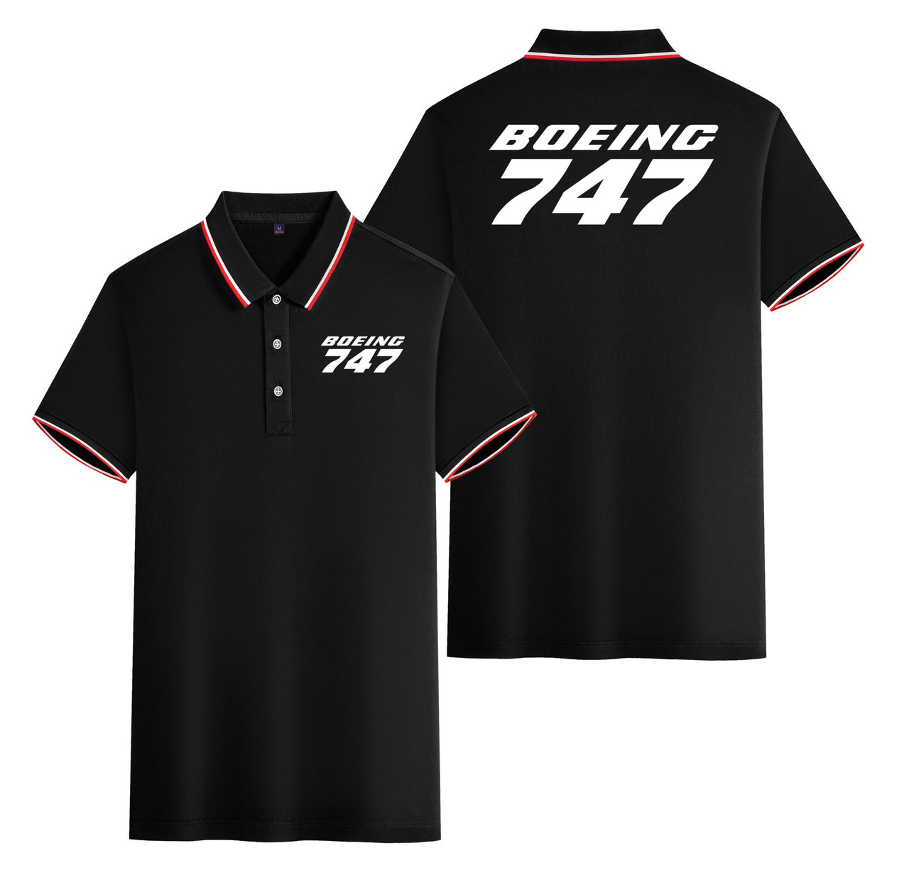Boeing 747 & Text Designed Stylish Polo T-Shirts (Double-Side)