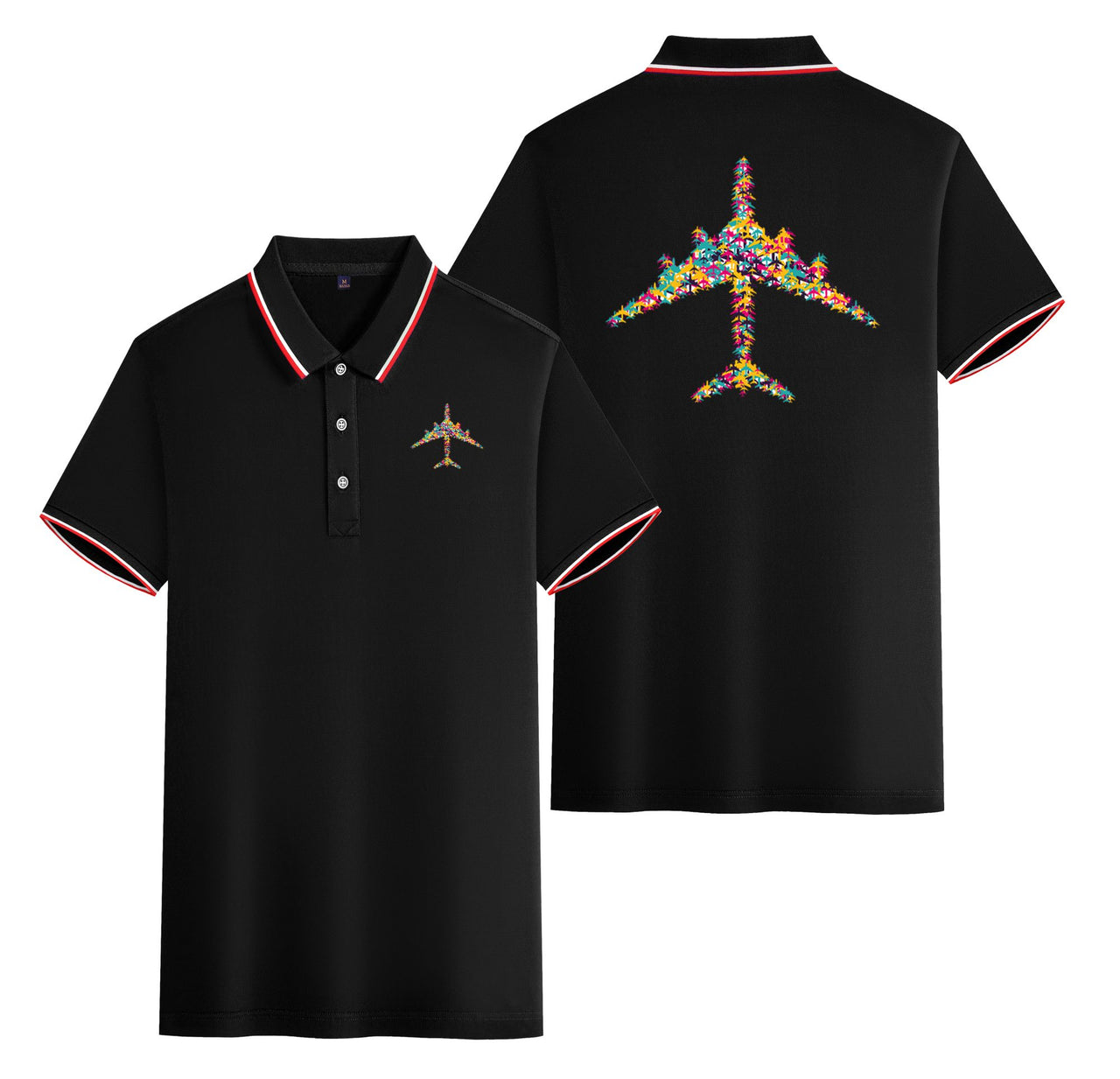 Colourful Airplane Designed Stylish Polo T-Shirts (Double-Side)