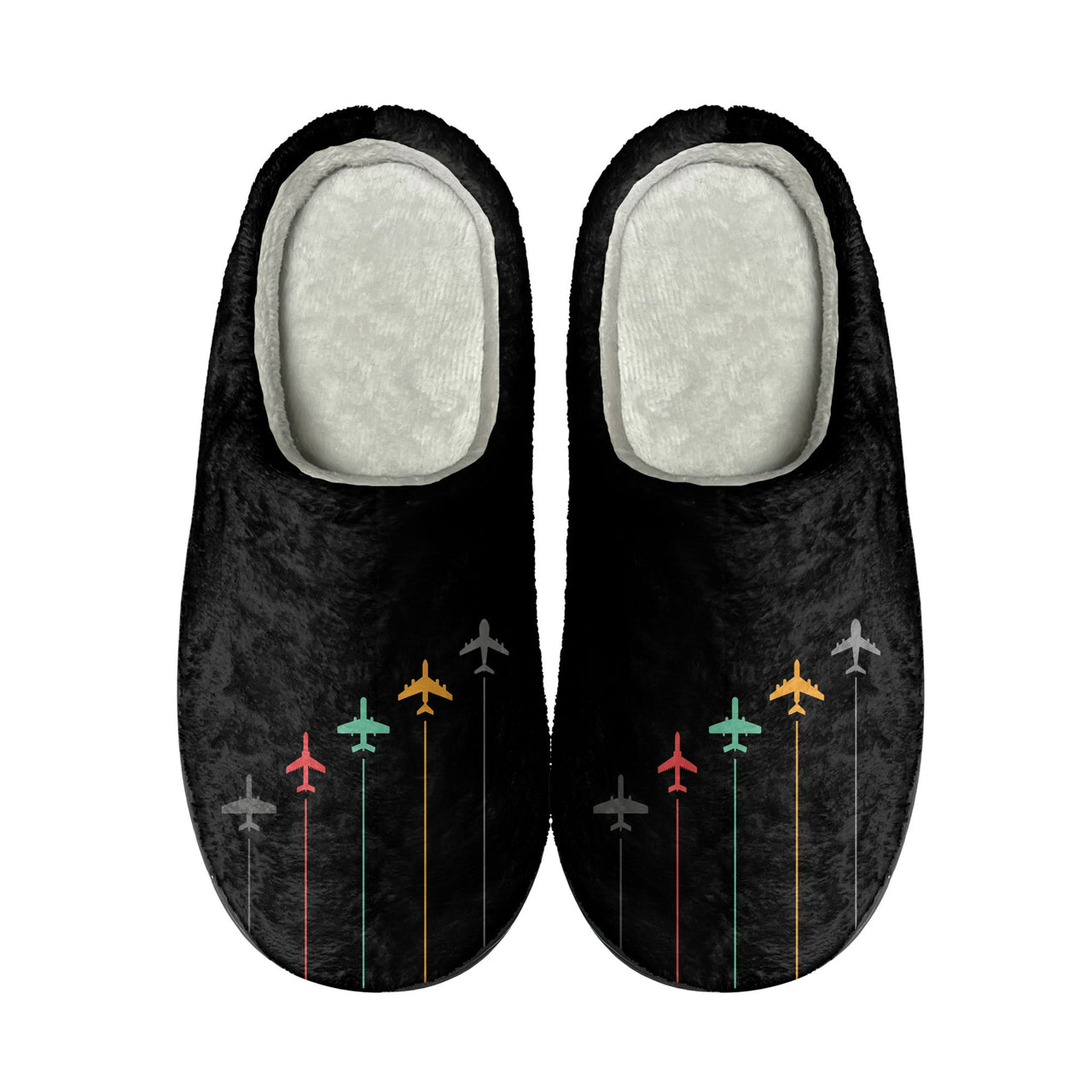 Black & White Super Travel Icons Black Designed Cotton Slippers