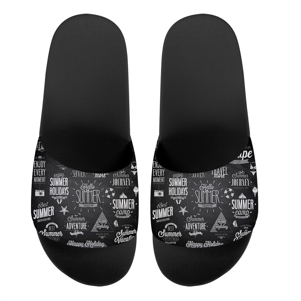 Black & White Super Travel Icons Designed Sport Slippers