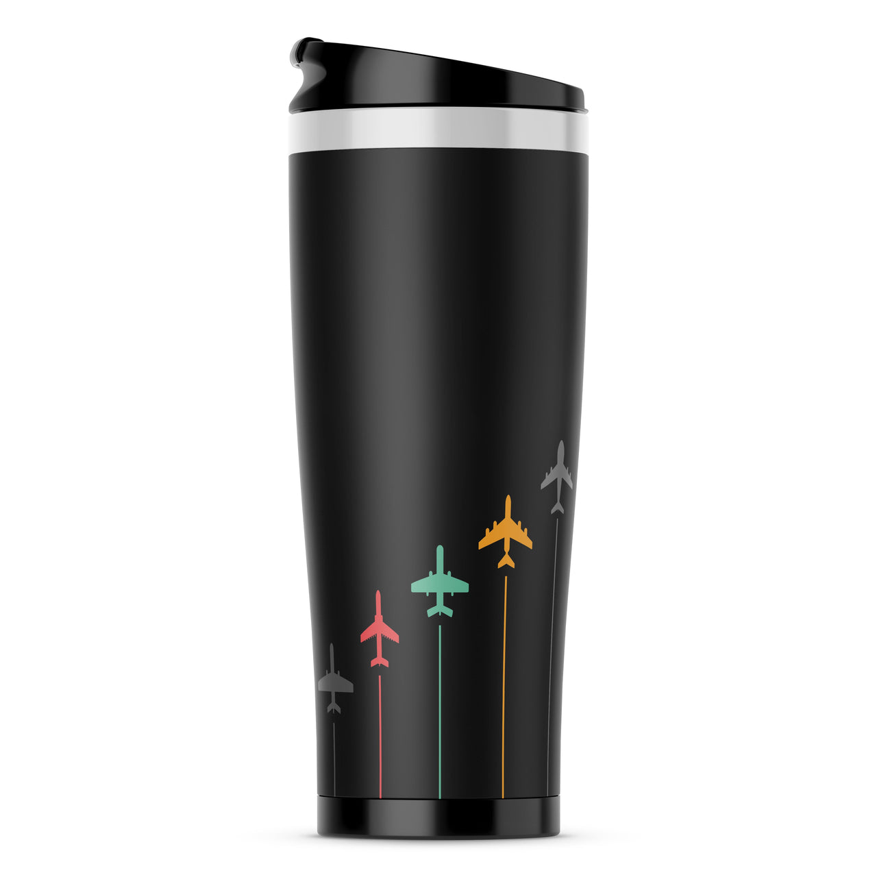 Black & White Super Travel Icons Designed Travel Mugs