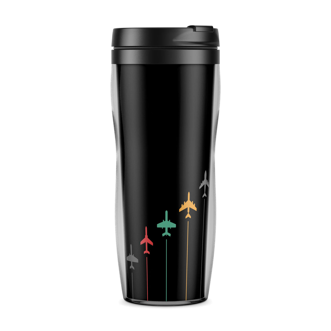 Black & White Super Travel Icons Designed Travel Mugs