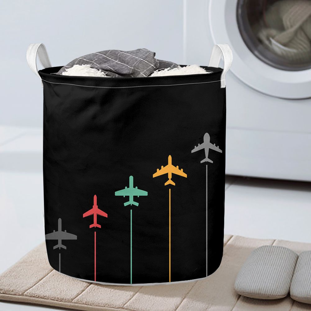 Black & White Super Travel Icons Black Designed Laundry Baskets