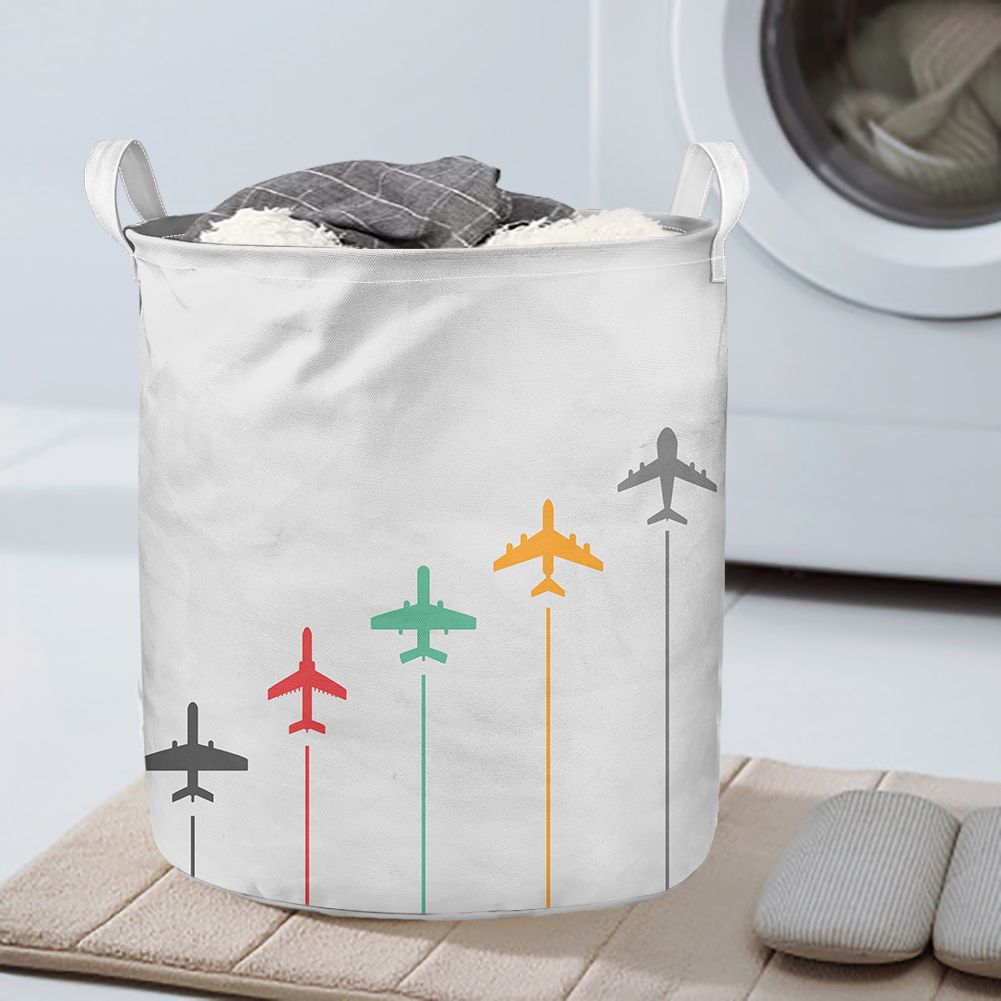 Black & White Super Travel Icons Light Gray Designed Laundry Baskets