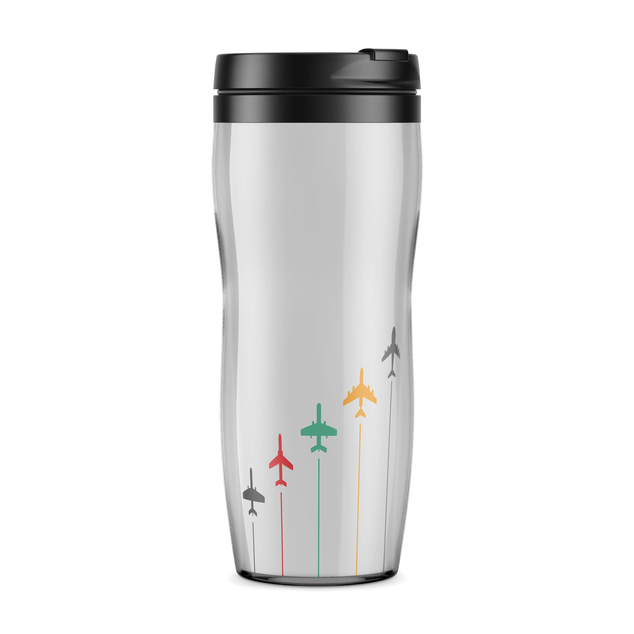 Black & White Super Travel Icons Designed Travel Mugs