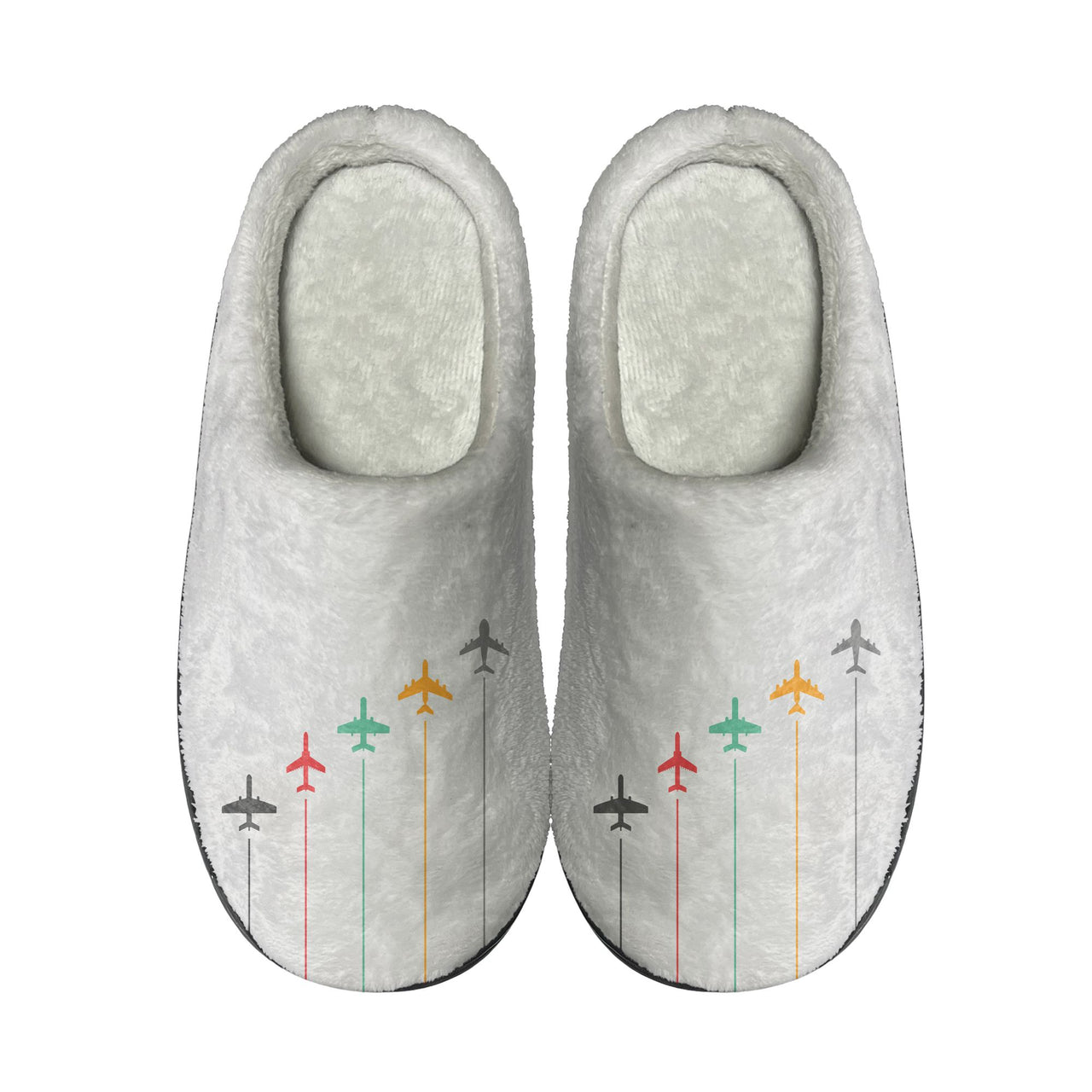 Black & White Super Travel Icons Light Gray Designed Cotton Slippers
