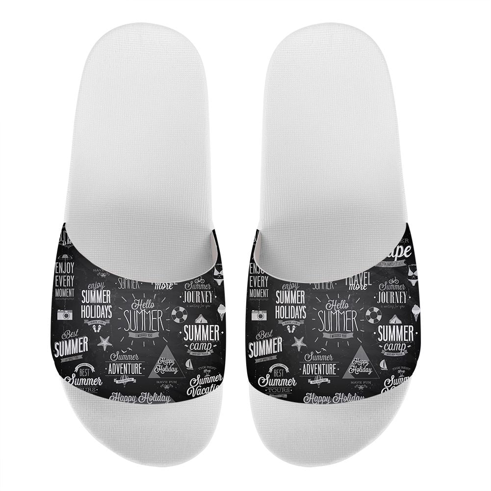 Black & White Super Travel Icons Designed Sport Slippers