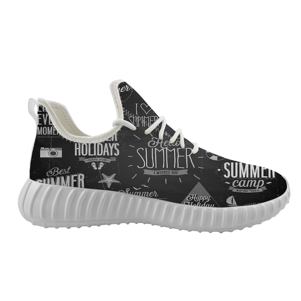 Black & White Super Travel Icons Designed Sport Sneakers & Shoes (WOMEN)