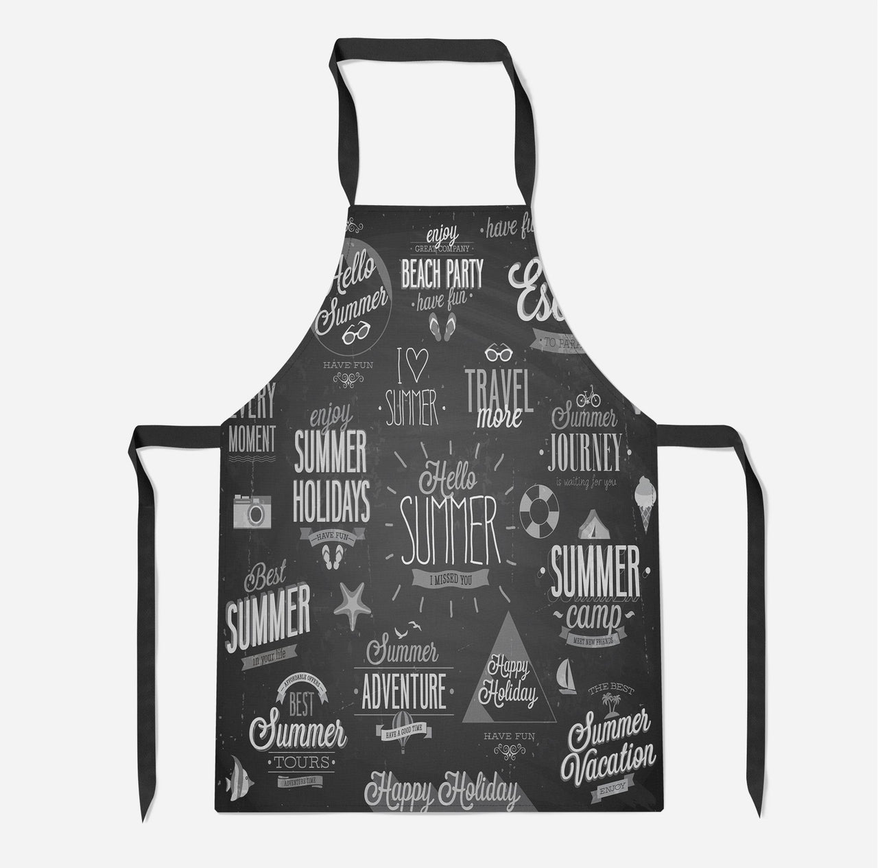 Black & White Super Travel Icons Designed Kitchen Aprons