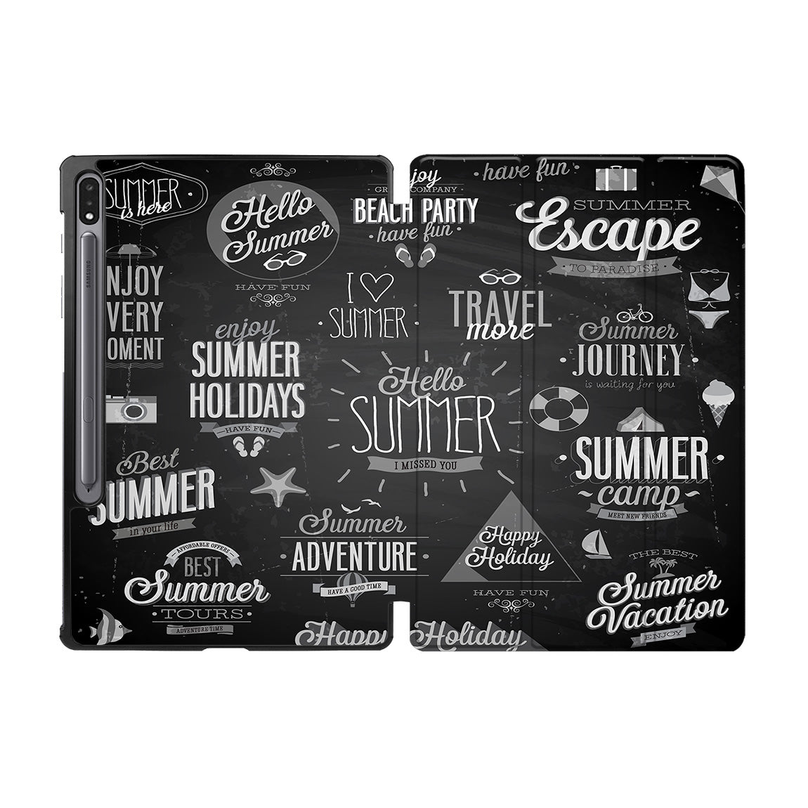 Black & White Super Travel Icons Designed Samsung Tablet Cases