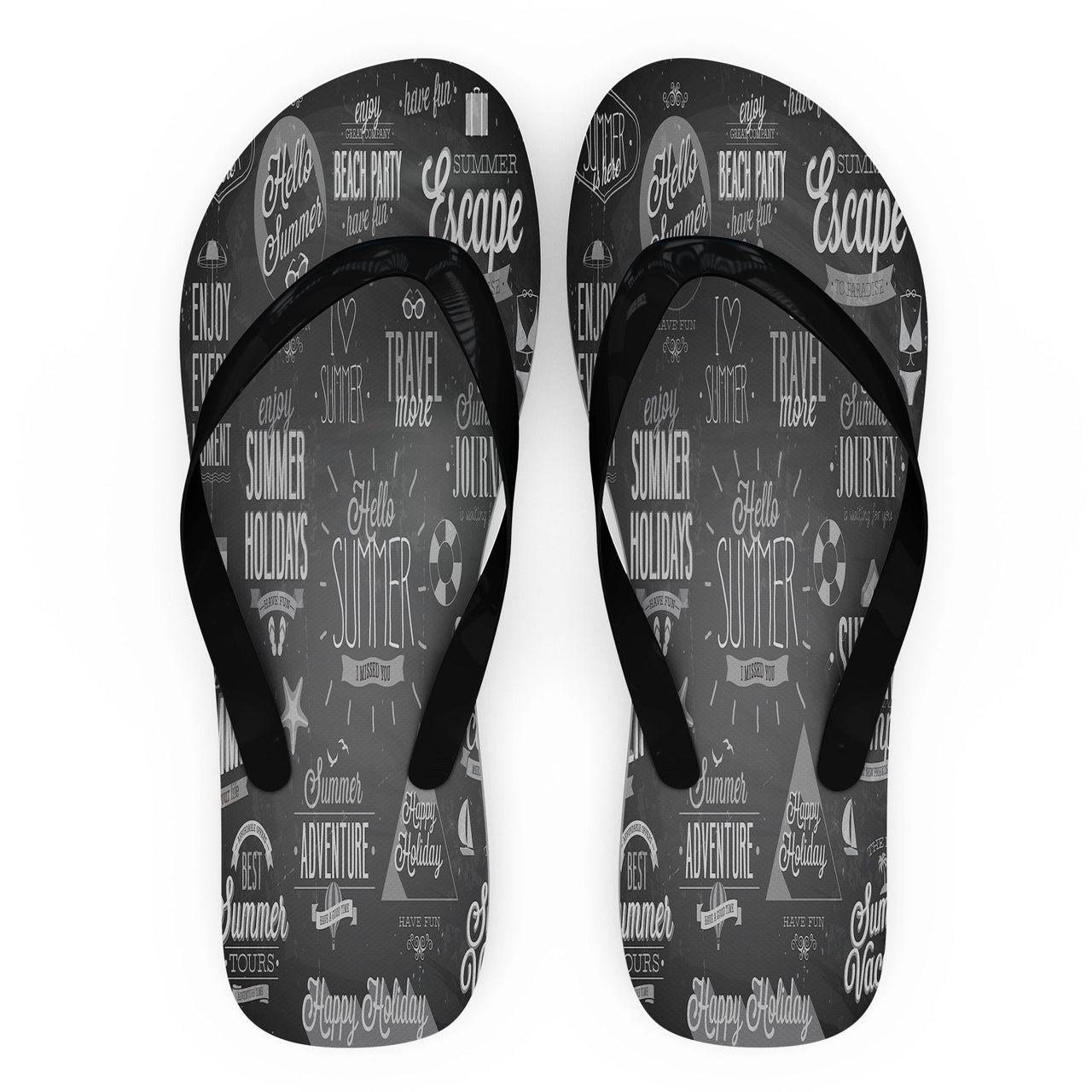 Black & White Super Travel Icons Designed Slippers (Flip Flops)