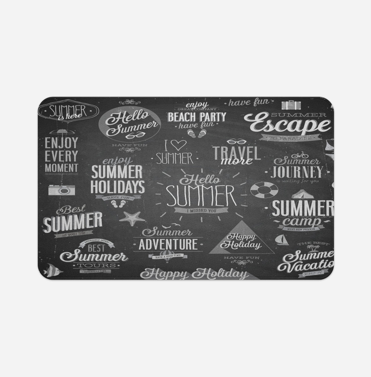 Black & White Super Travel Icons Designed Bath Mats