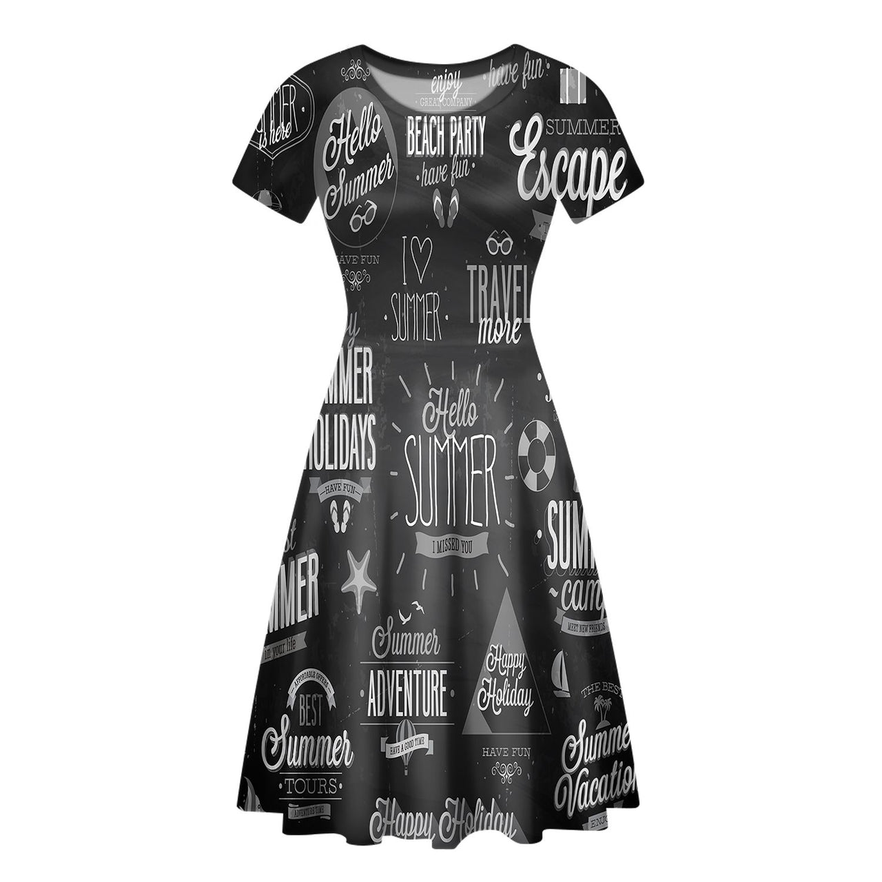 Black & White Super Travel Icons Designed Women Midi Dress