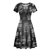 Thumbnail for Black & White Super Travel Icons Designed Women Midi Dress