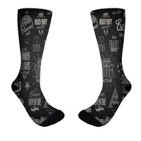 Thumbnail for Black & White Super Travel Icons Designed Socks