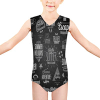 Thumbnail for Black & White Super Travel Icons Designed Kids Swimsuit