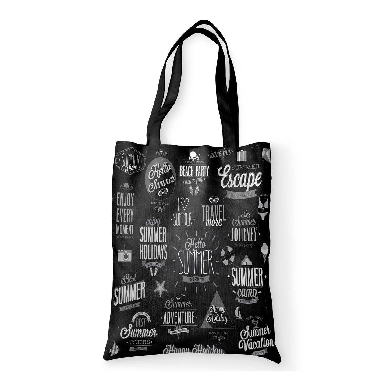 Black & White Super Travel Icons Designed Tote Bags