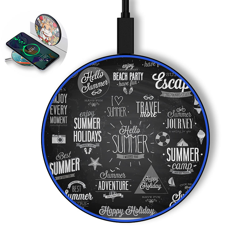 Black & White Super Travel Icons Designed Wireless Chargers