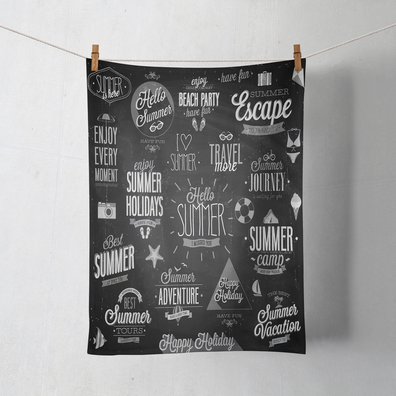 Black & White Super Travel Icons Designed Towels