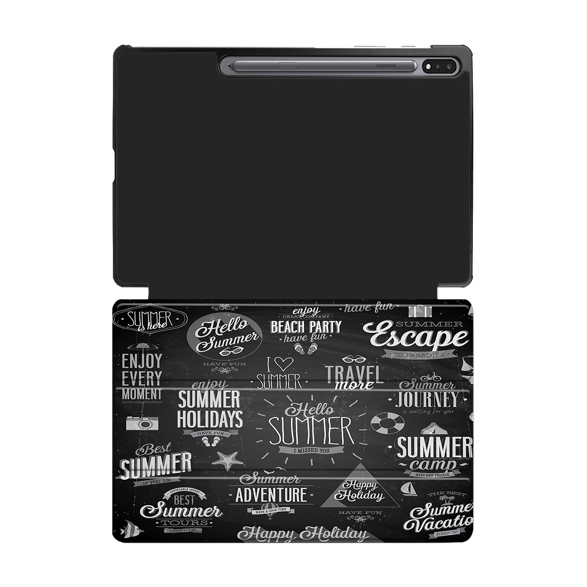Black & White Super Travel Icons Designed Samsung Tablet Cases