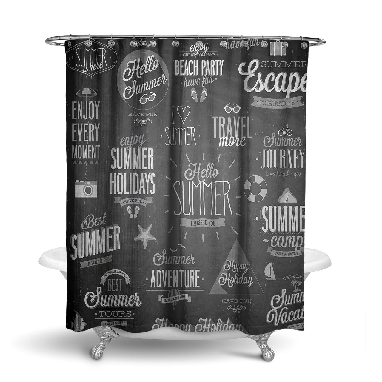 Black & White Super Travel Icons Designed Shower Curtains