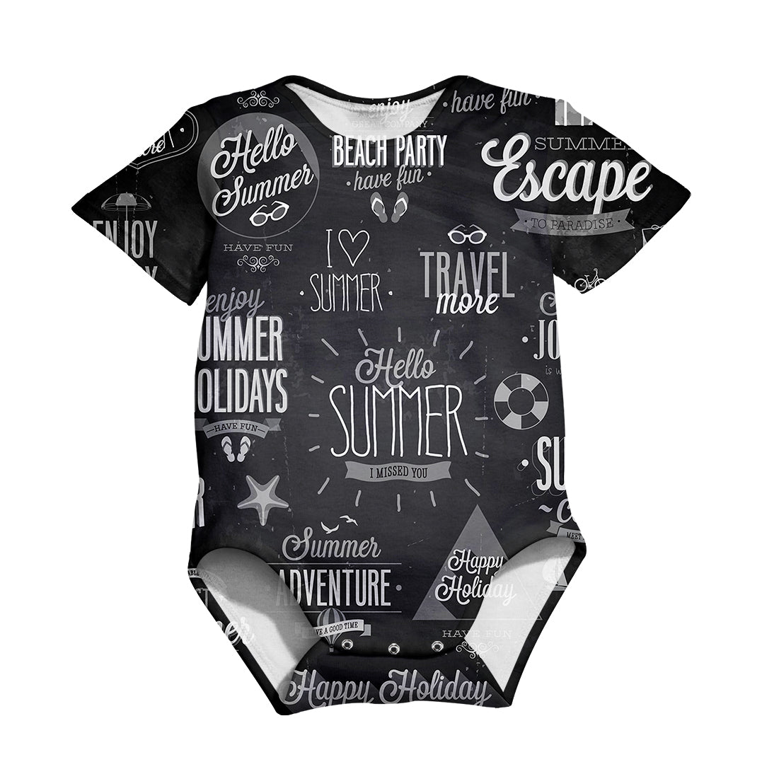 Black & White Super Travel Icons Designed 3D Baby Bodysuits