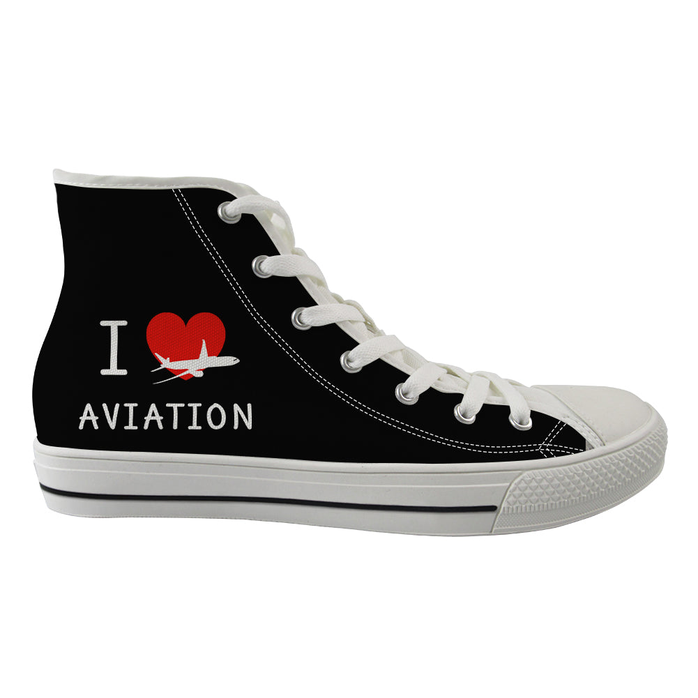I Love Aviation Designed Long Canvas Shoes (Women)