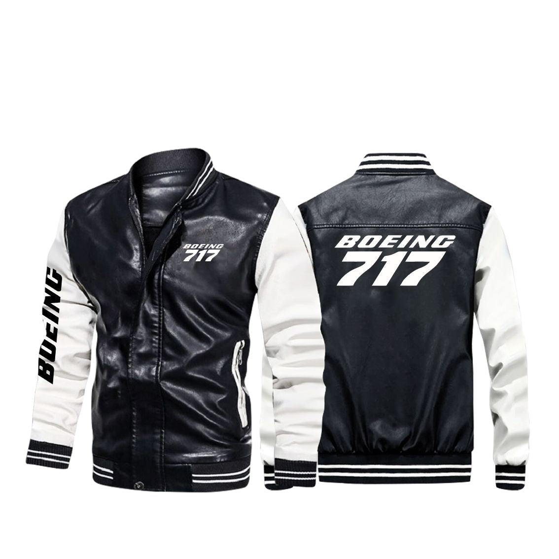 Boeing 717 & Text Designed Stylish Leather Bomber Jackets