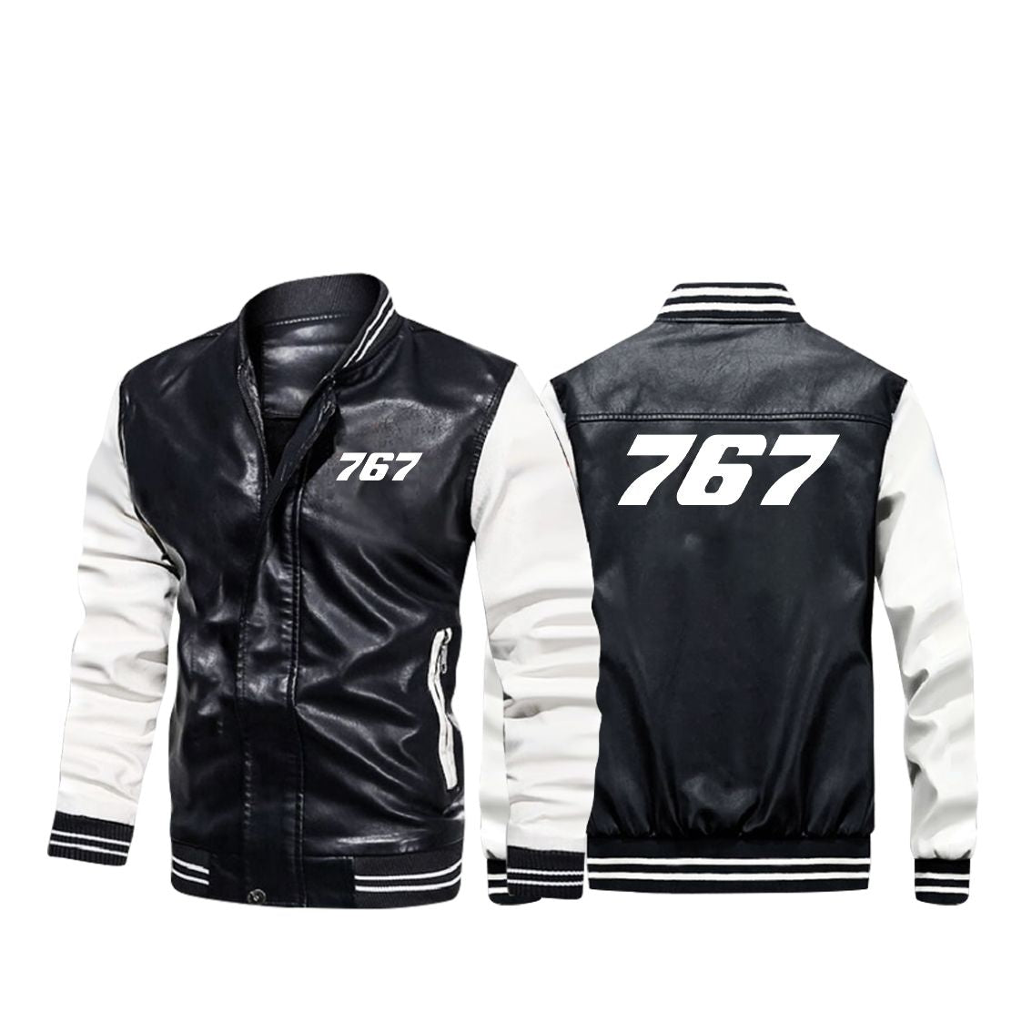767 Flat Text Designed Stylish Leather Bomber Jackets