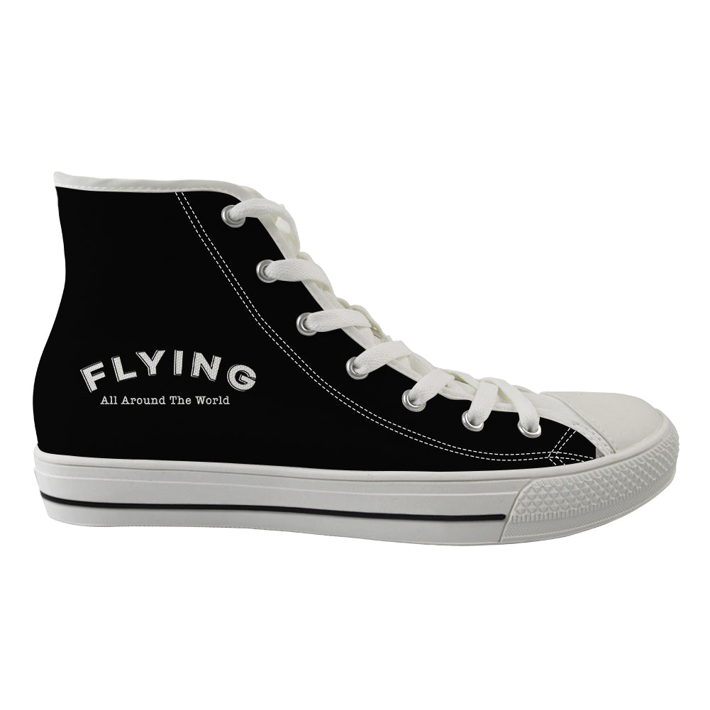 Flying All Around The World Designed Long Canvas Shoes (Women)