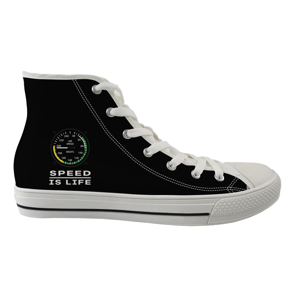 Speed Is Life Text Designed Long Canvas Shoes (Women)