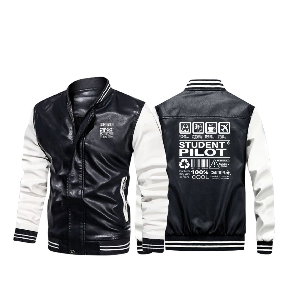 Student Pilot Label Designed Stylish Leather Bomber Jackets
