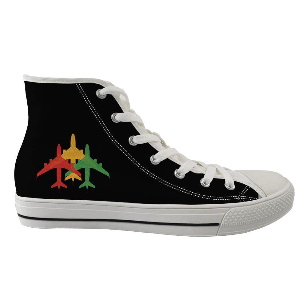 Colourful 3 Airplanes Designed Long Canvas Shoes (Women)