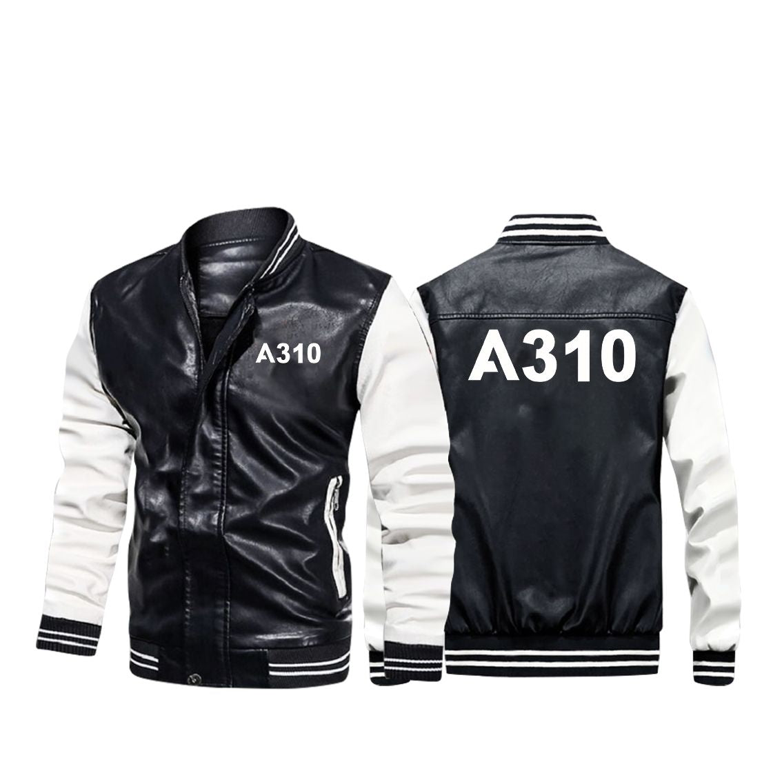 A310 Flat Text Designed Stylish Leather Bomber Jackets