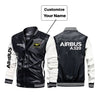 Airbus A320 & Text Designed Stylish Leather Bomber Jackets