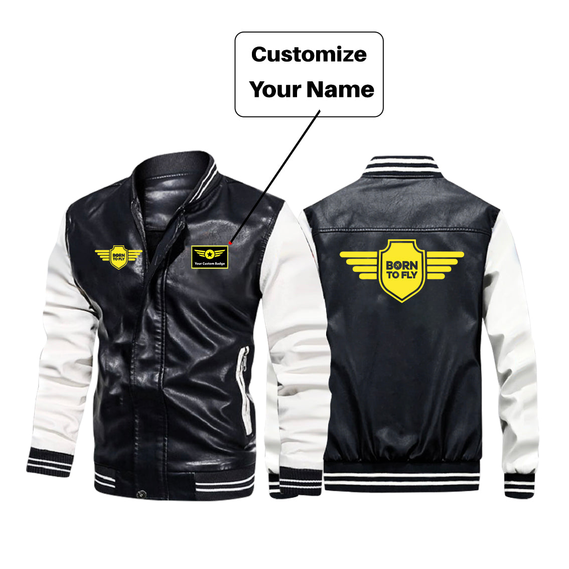 Born To Fly & Badge Designed Stylish Leather Bomber Jackets