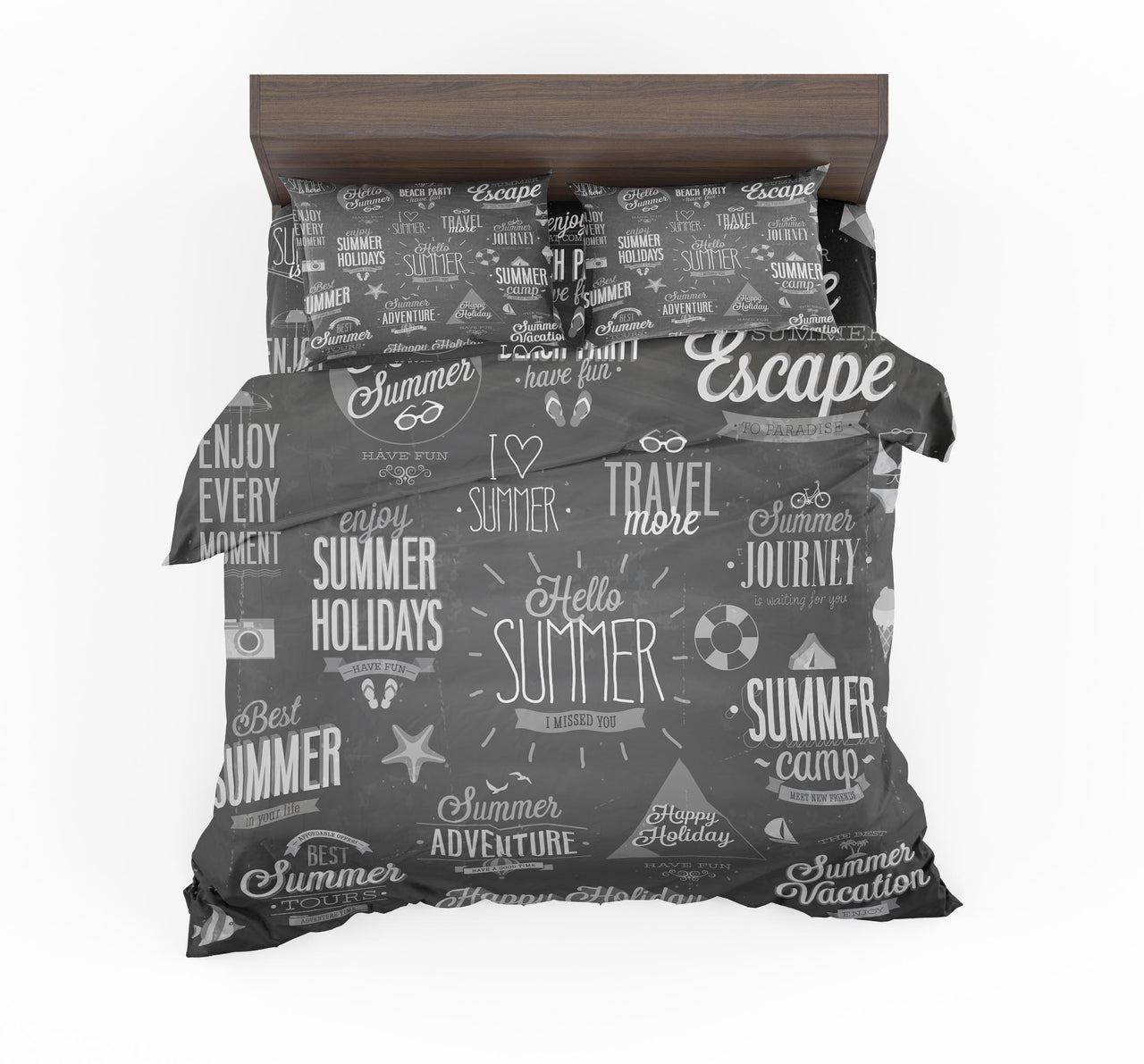 Black & White Super Travel Icons Designed Bedding Sets