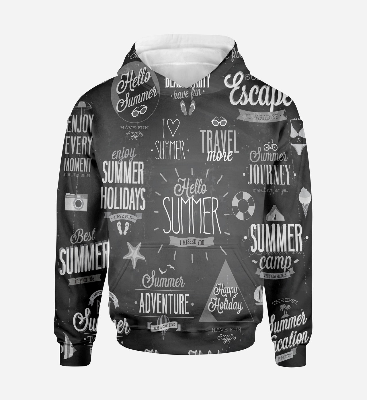 Black & White Super Travel Icons Printed 3D Hoodies