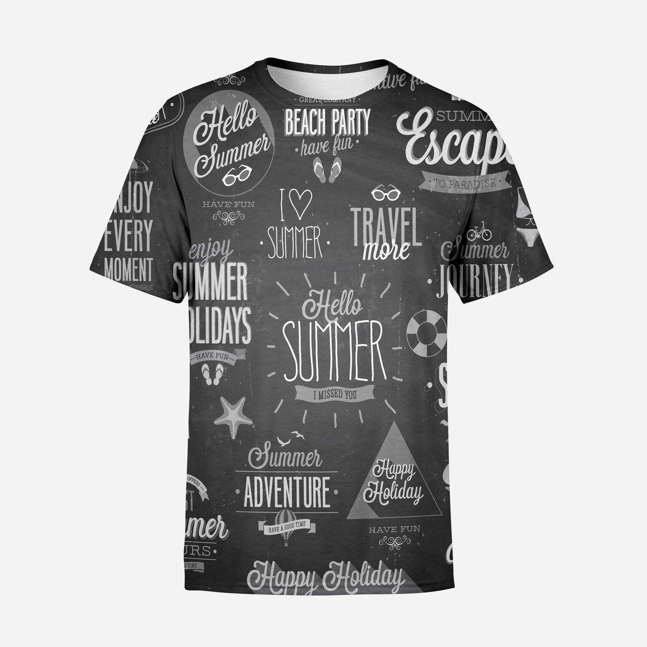 Black & White Super Travel Icons Printed 3D T-Shirts