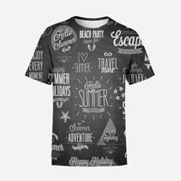 Thumbnail for Black & White Super Travel Icons Printed 3D T-Shirts