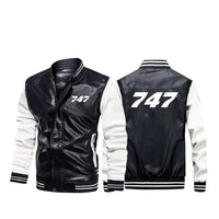 Thumbnail for 747 Flat Text Designed Stylish Leather Bomber Jackets