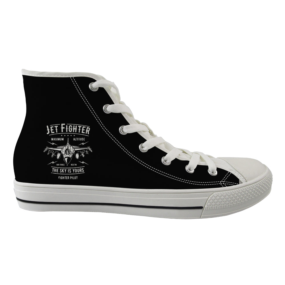 Jet Fighter - The Sky is Yours Designed Long Canvas Shoes (Women)