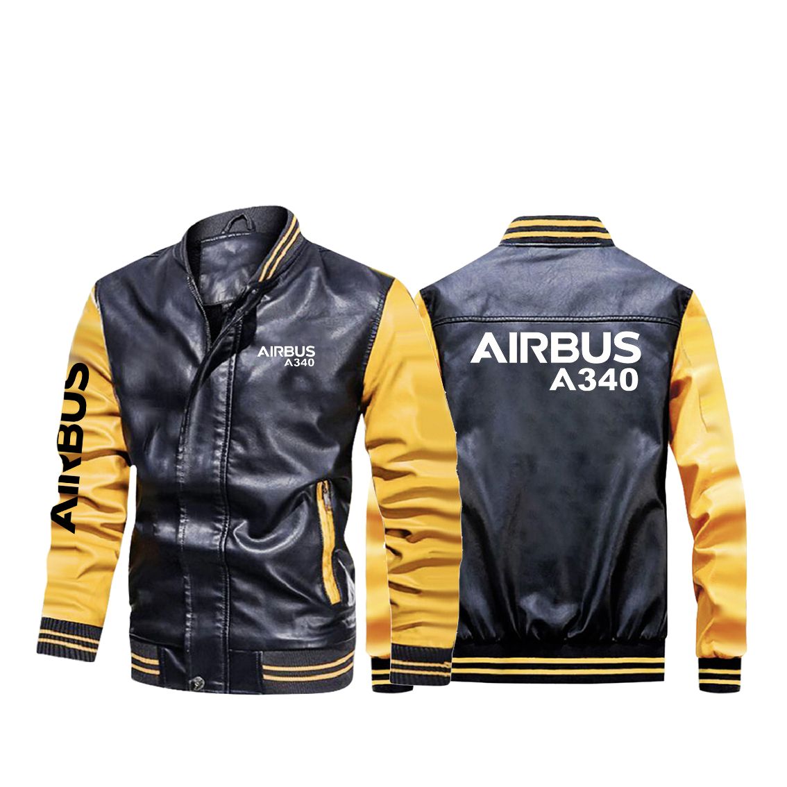 Airbus A340 & Text Designed Stylish Leather Bomber Jackets