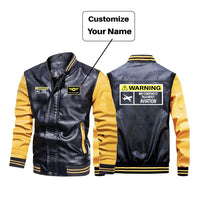 Thumbnail for Warning May Constantly Talk About Aviation Designed Stylish Leather Bomber Jackets