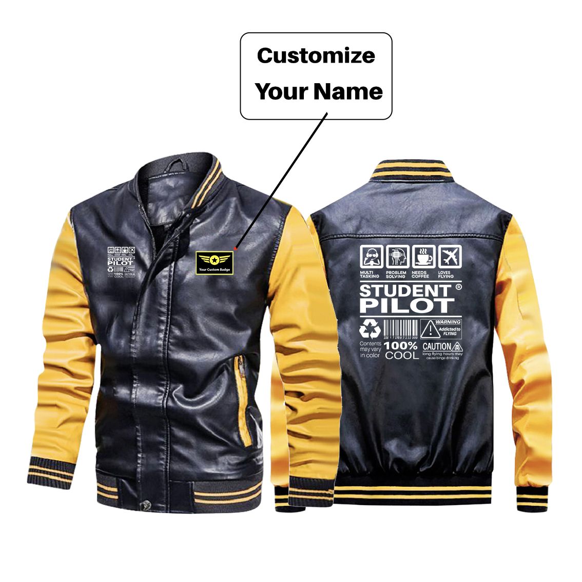 Student Pilot Label Designed Stylish Leather Bomber Jackets