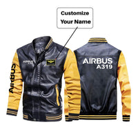 Thumbnail for Airbus A319 & Text Designed Stylish Leather Bomber Jackets